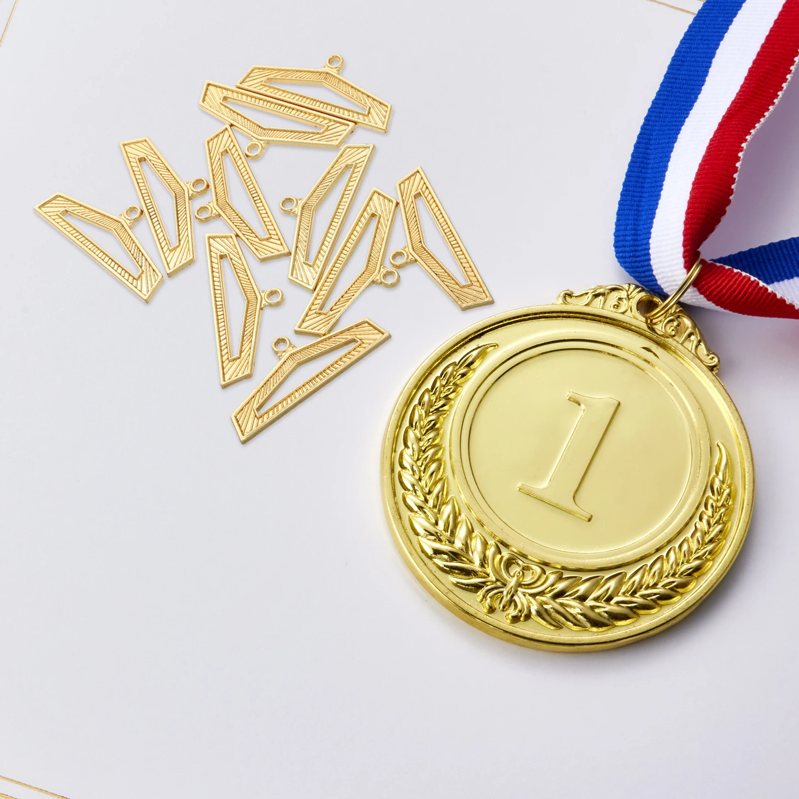 

10 Pcs Sports Medal Clasp Holder Display Medals Hangers Award Ribbon and Trophy Shelf Square Letter Charm