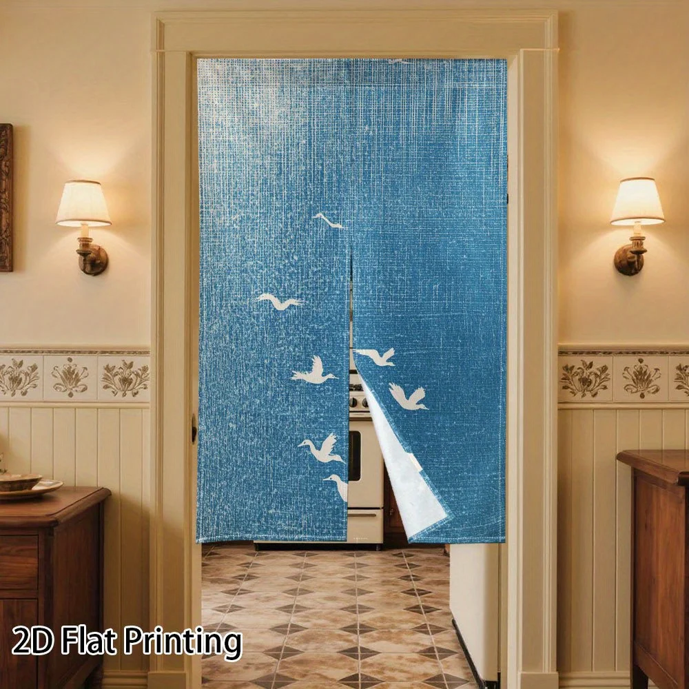 Blue Swallow Bird Pattern Printed Fabric Door Curtain Screen Privacy Room Divider Home Decor Nursery Bathroom Entryway Accent Wi