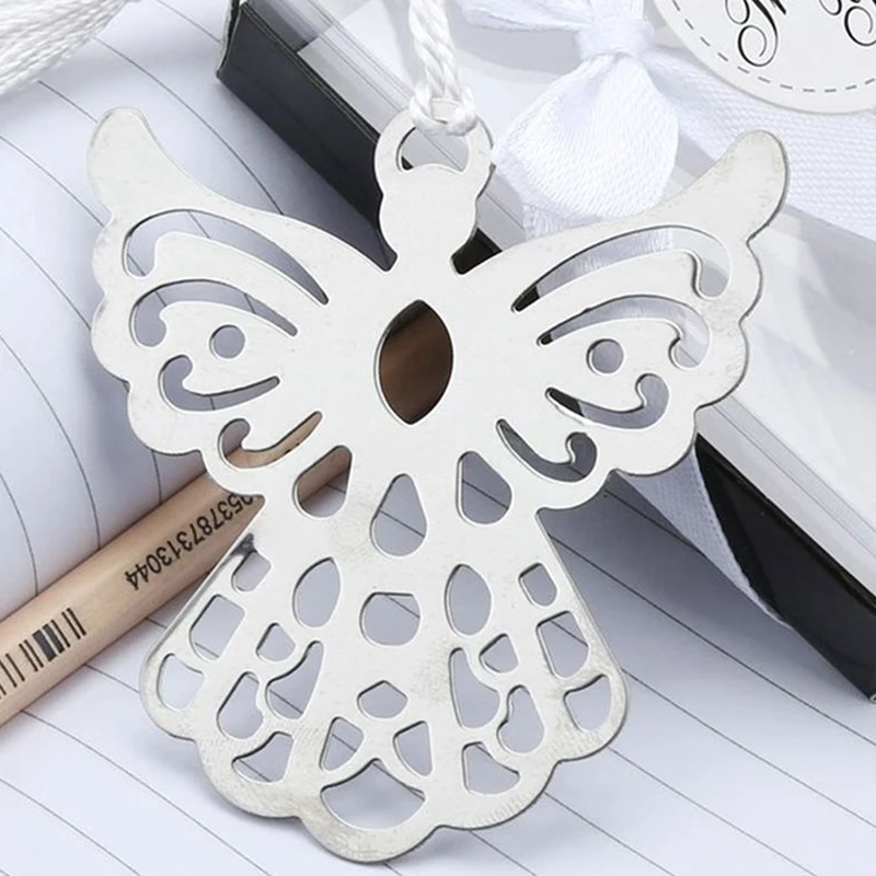 1pc Stainless Steel Silver Guardian ANGEL Bookmark Tassel Page Marker Ribbon Box