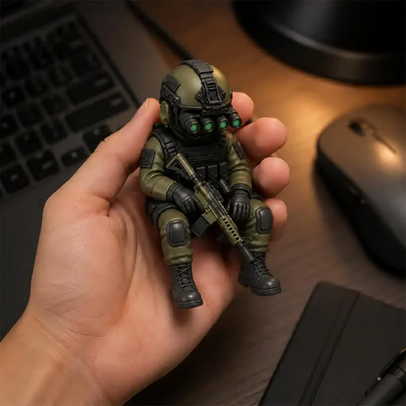 Tactical Mini Soldier Figurine - Night Vision Operator Action Figure, Military Collectible Desk Decor Gift for Men