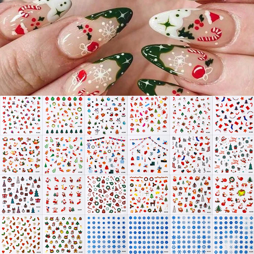 ﻿ 24/30pcs Glitter Fiocco di neve Mela rossa Babbo Natale Natale Decalcomanie per unghie 3D Kawaii Natale Nail Art Stickers Y2K Manicure Decor