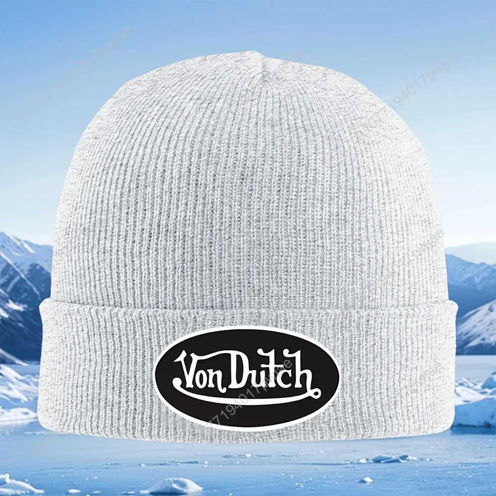 Von Nederlandse belettering logo ovaal frame Heren Dames Unisex Gebreide muts Beanie Pullover Cap Winter Thermisch Warm Kerstmis Outdoor Cycli
