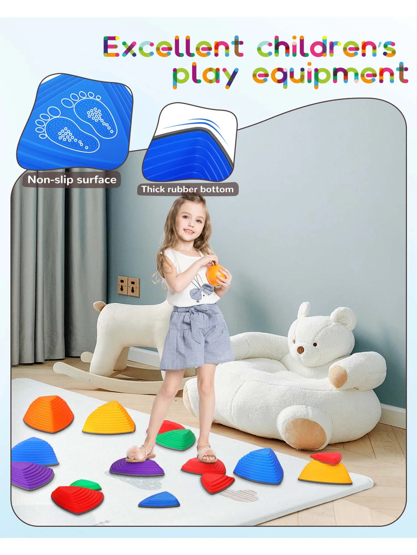 Piedras de río de equilibrio antideslizantes para niños pequeños, 25 piezas, Color arcoíris, equipo de juego para interiores y exteriores