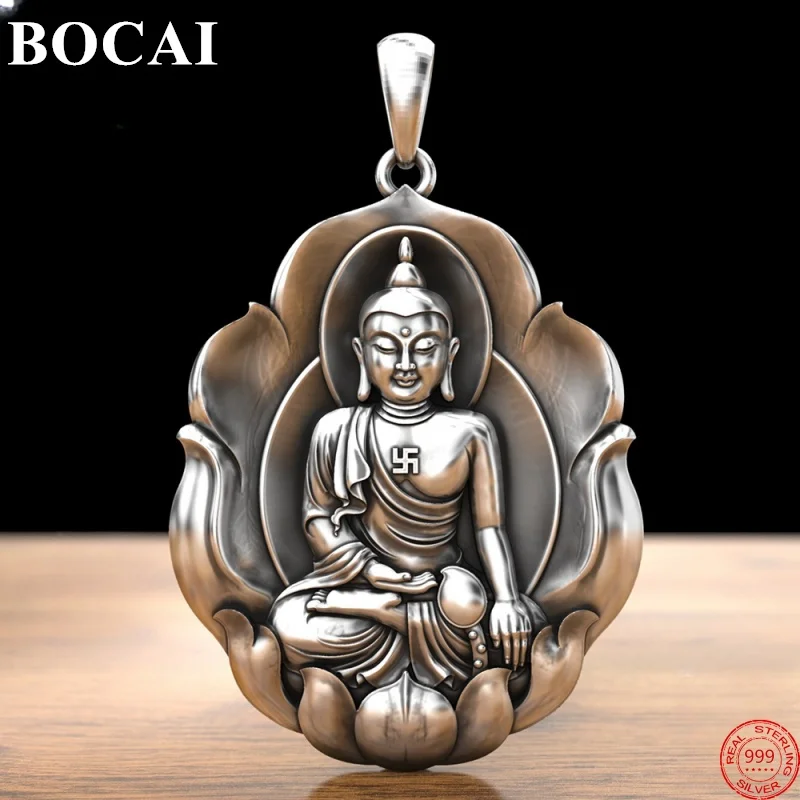 BOCAI S999 Sterling Silver Pendants for Women Men New Fashion Relief Shakyamuni Buddha Guardian God Amulet Jewelry Wholesale