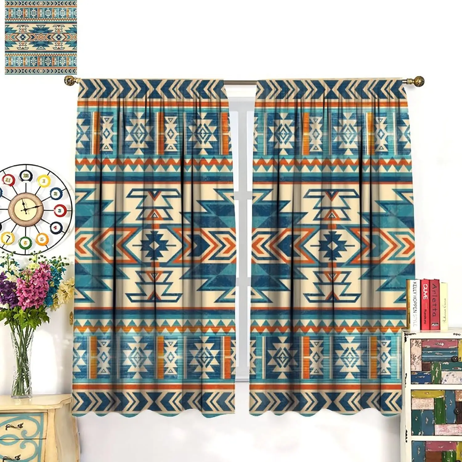 Aztec Blackout Curtains Western Fantasy Boho Tribal Southwest Native American Pattern Window Drapes for Bedroom Living Room