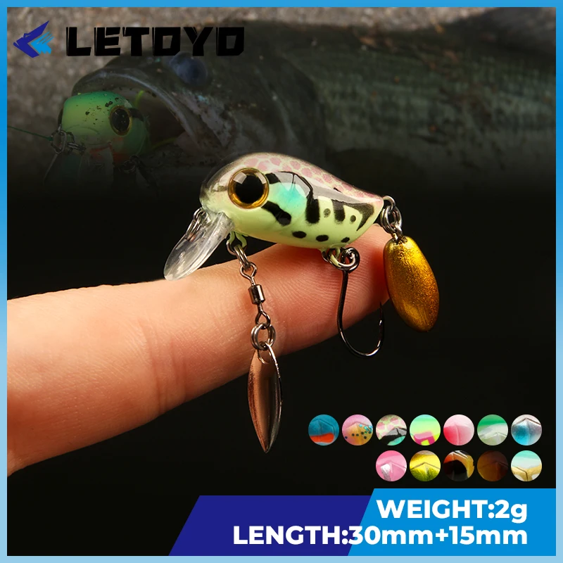 Letoyo Drijvende Micro Crankbaits 30Mm 2G Kunstmatig Oppervlak Wekker Wobblers Met Lepel Visaas Voor Forelbaars