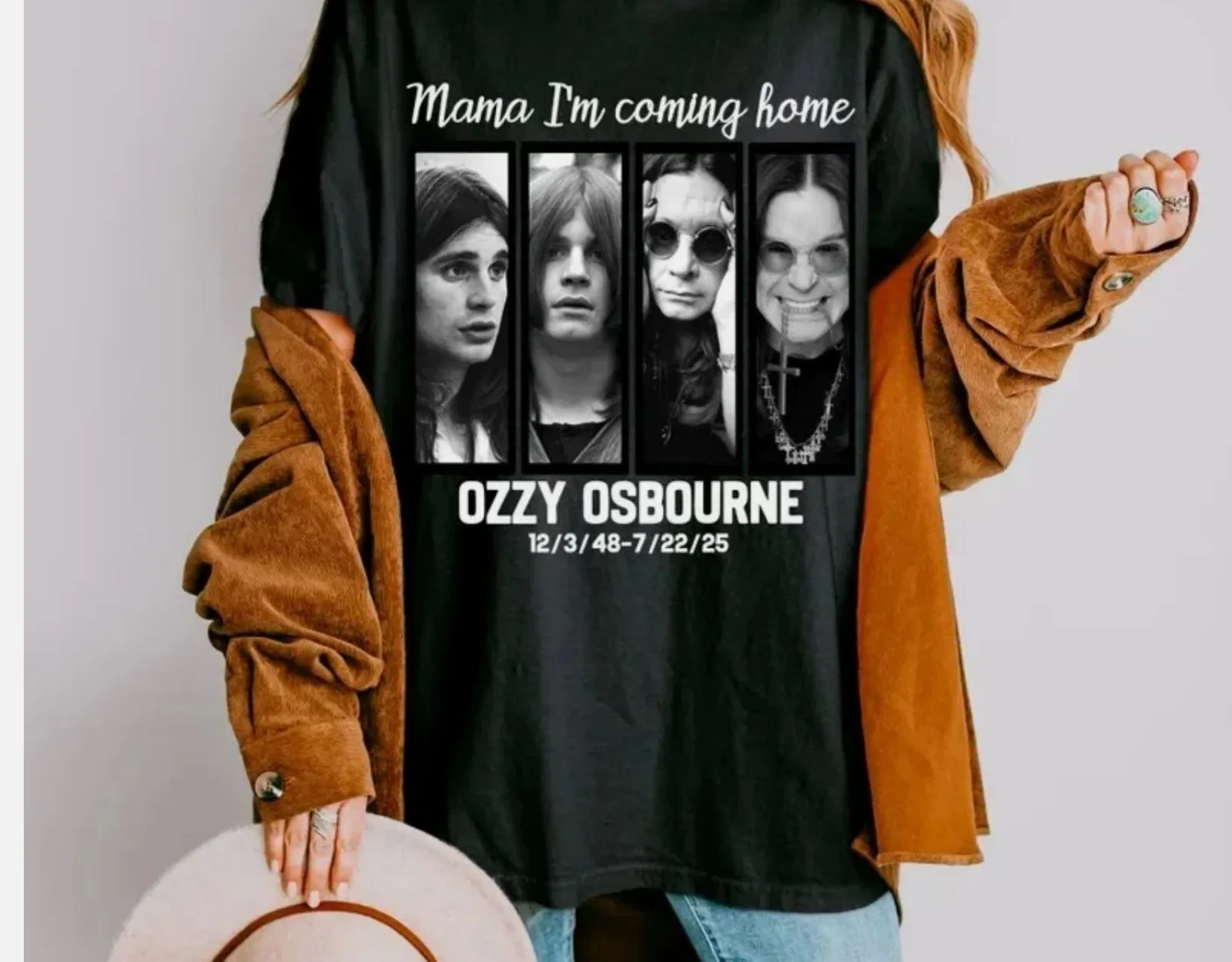 

Футболки с рисунком Ozzy I'm Coming Home Ozzy Osbourne R.I.P 1948-2025, черная рубашка для женщин и мужчин, фанаты, высококачественная хлопковая одежда