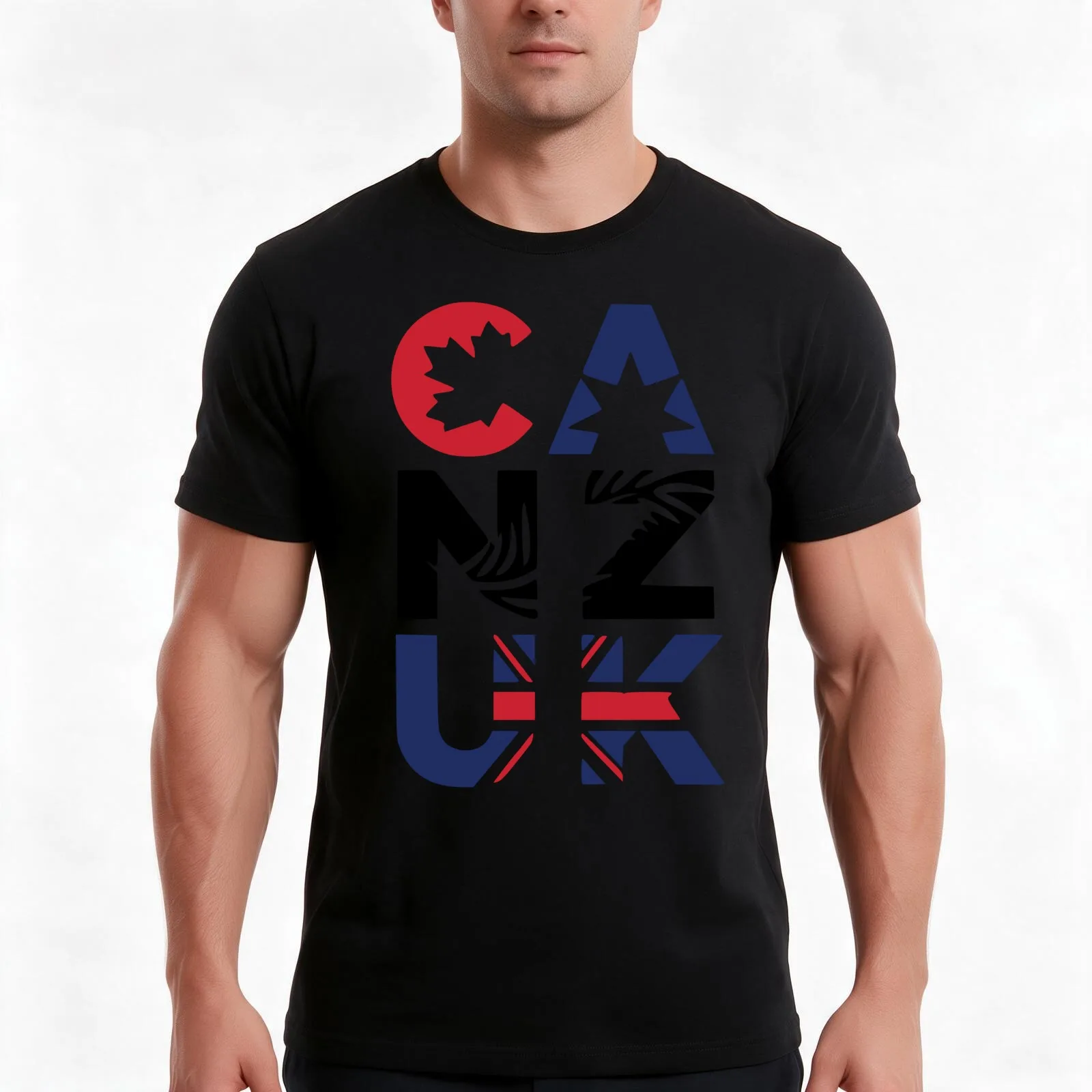 CANZUK Symbols In Column T-Shirt, Summer Casual Cotton Tee, Oversized Streetwear Tops, Vintage Graphic Print, Unisex Men Women