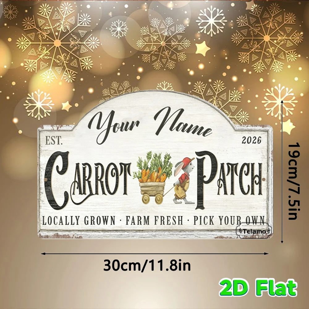 Custom Text Arched Metal Sign, Rabbit Carrot Cart Pattern, Holiday Decor, Kitchen Living Room Wall Decor, Holiday Gift, Festive