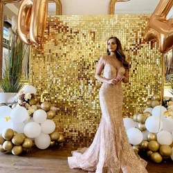 16pcs Golden Sequin Backdrop Panels for Wedding Party Baby Shower Background Wall Decor Shimmer Laser Backdrops Curtain 30x30cm