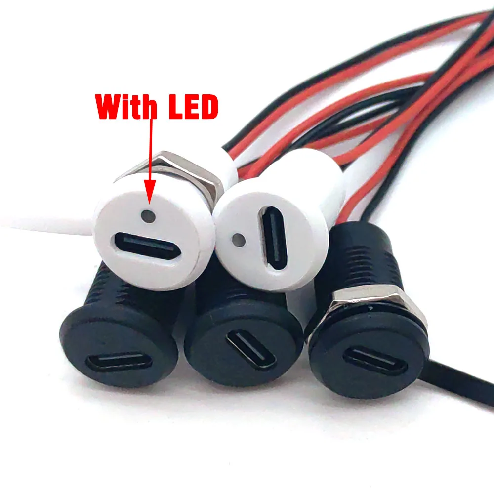 2pcs LED Lamp USB Type C 5A Input type Charging Socket With M12 Nut Waterproof Cap Power Port TYPE-C Female Connector Jack