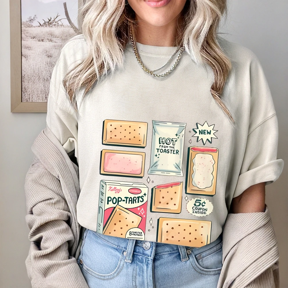 

Pop Tarts Collage Tee Vibrant Pop Tarts Graphic Print Casual Loose Short Sleeved Summer Food Inspired Funky Comfortable Top