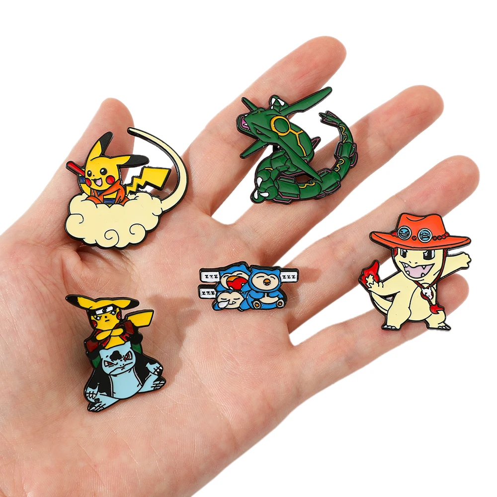 Broche de Anime divertido, Pin esmaltado de Pikachu, insignia de Metal, joyería, ropa, mochila, accesorios, regalo para amigos, 5 uds.