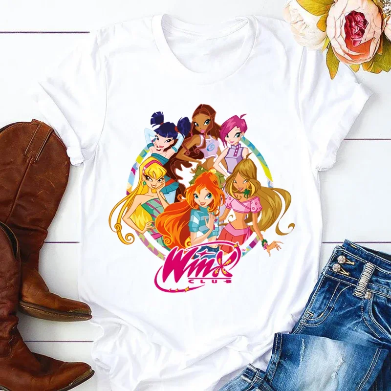 Winx-Camiseta de manga corta con estampado de hada mariposa para mujer, remera estampada, playera para mujer