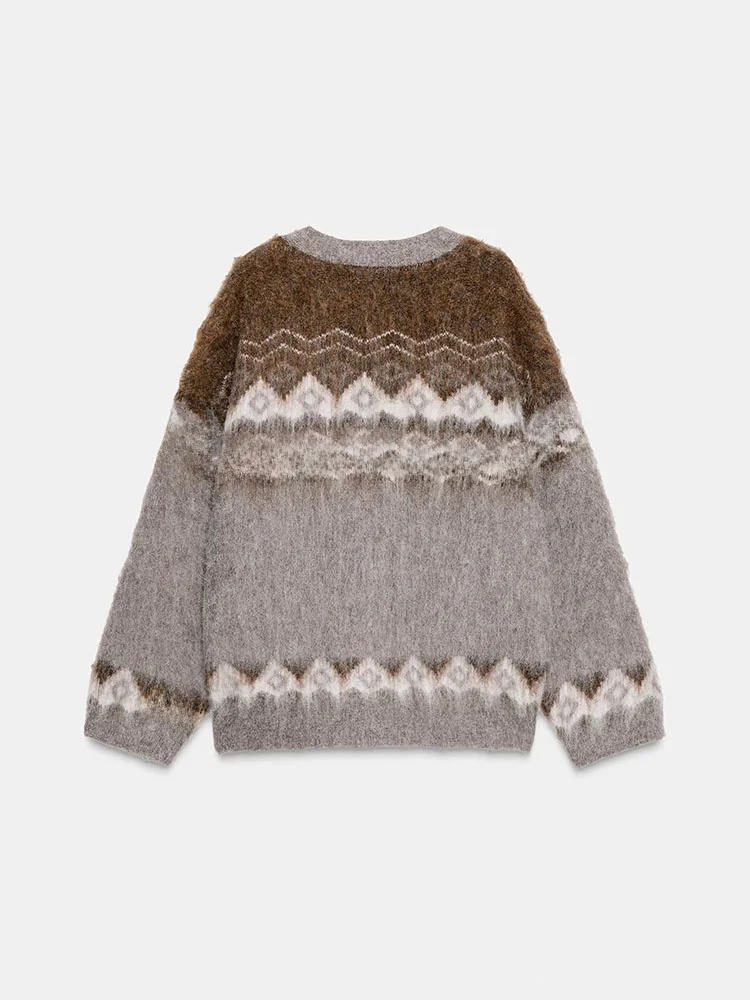 

Faionable Knitted Knitwear V-Ne Long Sve Geometric Pattern Casual Sle Autumn New Arrival Women's Outerwear Coat