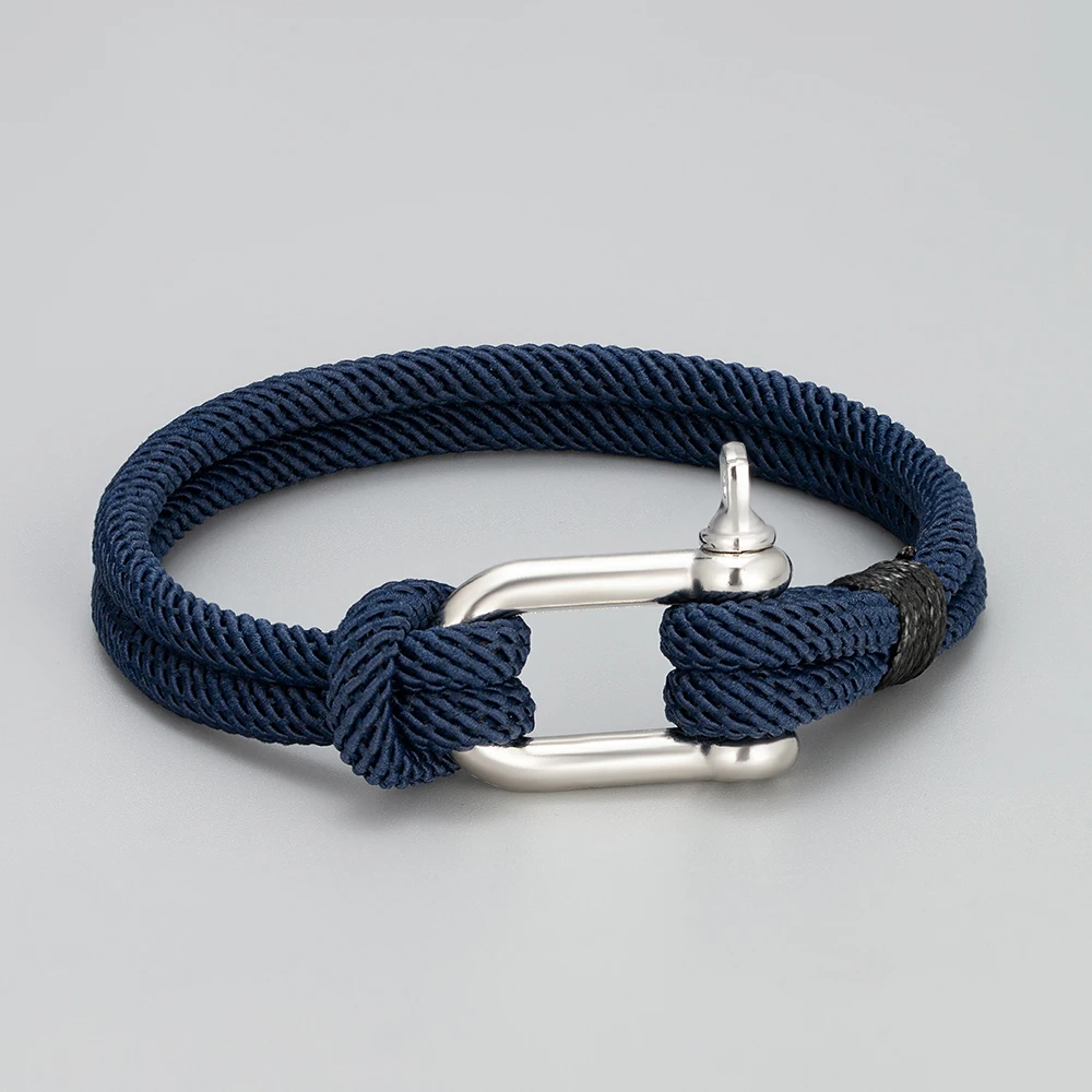 Men Black Paracord Survival Bracelet Black D Shackle Clasp Nautical Hand Knotted Rope Wristband Marine Sailor Bracelet