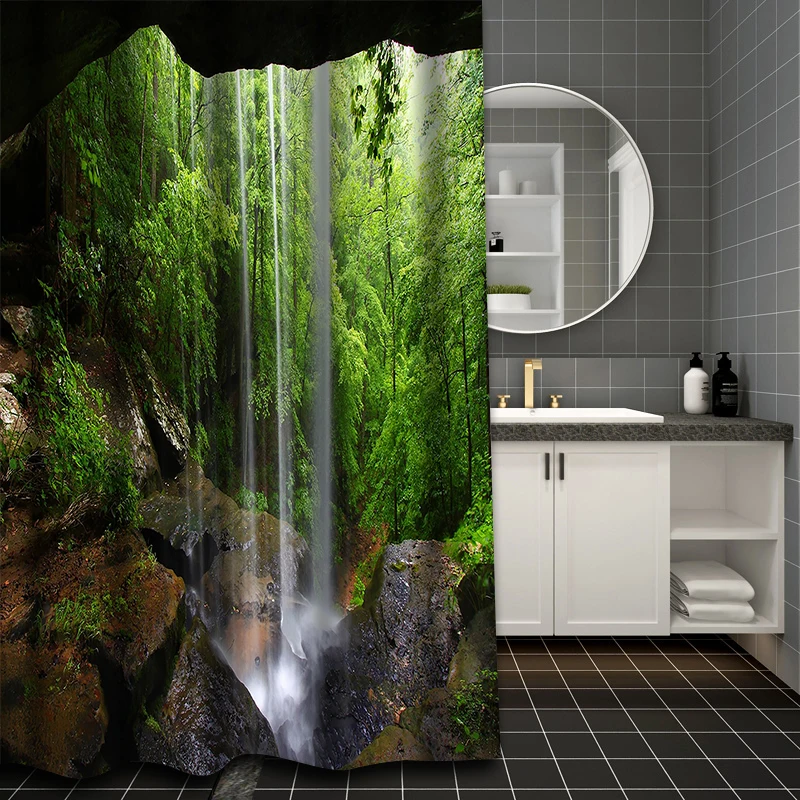 Beautiful Waterfall Bathing Curtain Bathroom Shower Curtain Waterproof With 12 Hooks Home Deco Free Ship