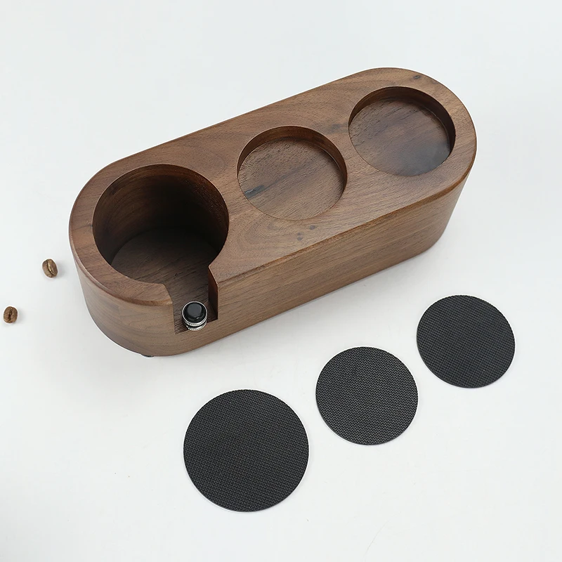 51mm/53mm/58mm Kaffee Filter Halter Tamper Stehen Buche Nussbaum Holz Espresso Distributor Matte Basis rack Für Barista Zubehör – Detail 25