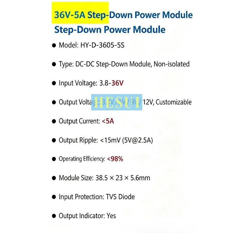 High quality 36V5A step-down module 95% high efficiency 5A high current 36V wide withstand voltage domestic power supply SCT2450