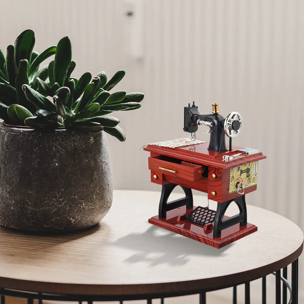 Sewing Machine Shape Mechanical Musical Box Retro Desktop Decoration Exquisite Craft Birthday Gift Home Decor Ornament