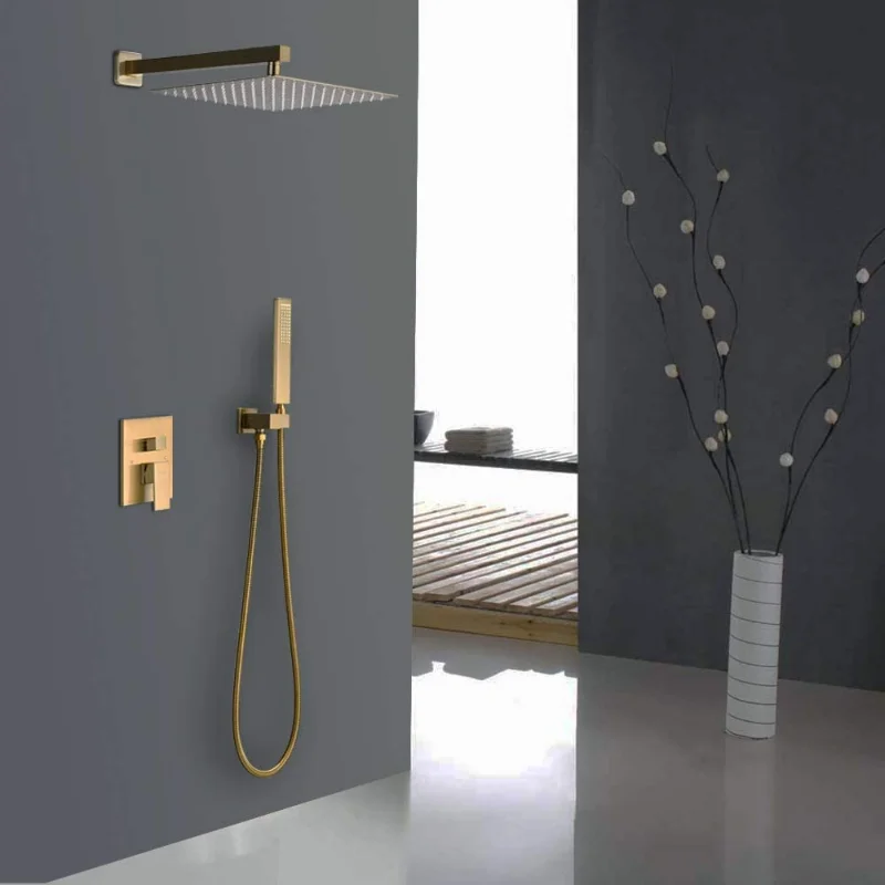 304 Stainless Steel Bathroom Shower Square Faucet Luxury Gold Diverter Mixer Golden Handheld Spray Shower Faucet Set