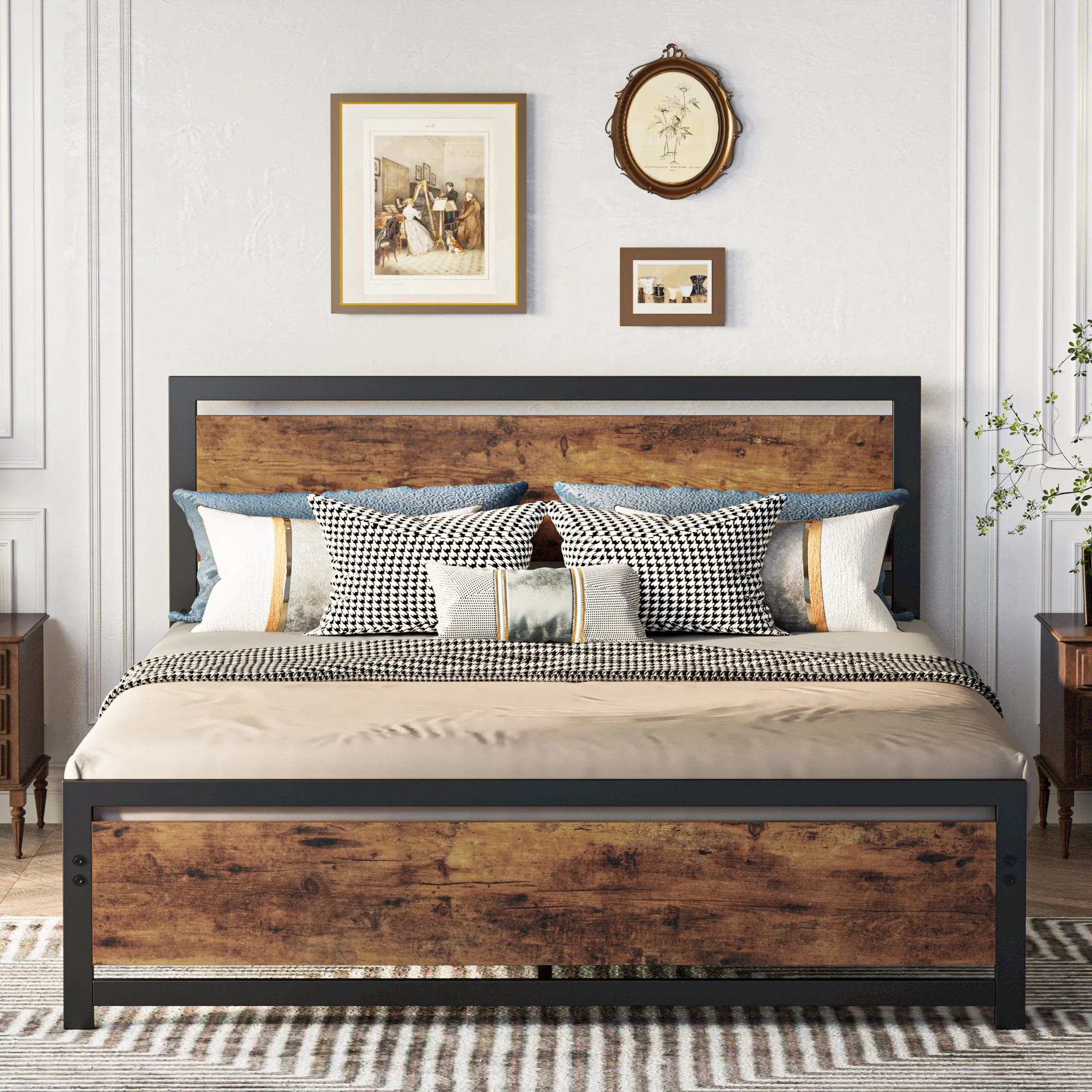 Industrial Queen Bed Frame with Headboard and Footboard