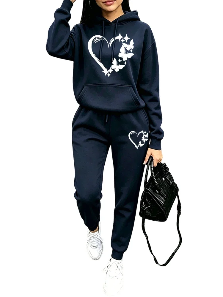 2026 New Fashion Women's Tracksuit Hoodies and Sweatpants Autumn Winter Daily Casual Sports Pullover Set Outdoor Jogging Outfits view 4