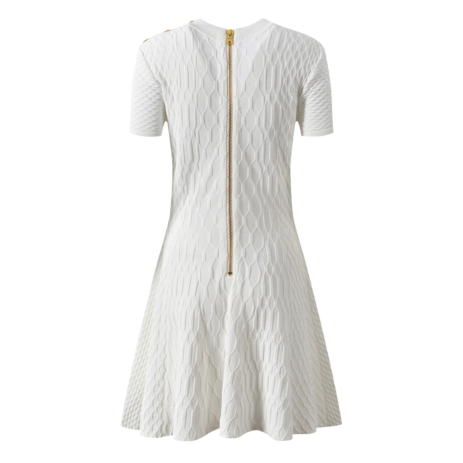 ZJYT ربيع الخريف موضة الأبيض محبوك فساتين سترة النساء مصمم س الرقبة قصيرة الأكمام فستان حفلة عادية صغيرة أنثى جديد