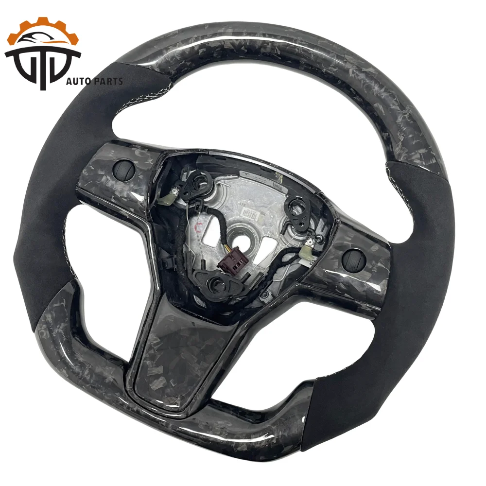 Replacement Real Glassy Carbon Fiber Steering Wheel With Perforated Leather For Tesla Model 3 &Y