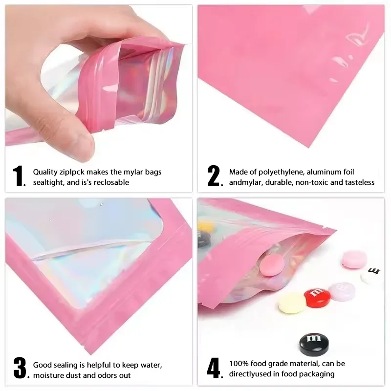 

100Pcs Thick Smell Proof Mylar Bag Holographic Laser Plastic Packaging Pouch Jewelry Retail Storage Pouch Gift Zip Lock Bag