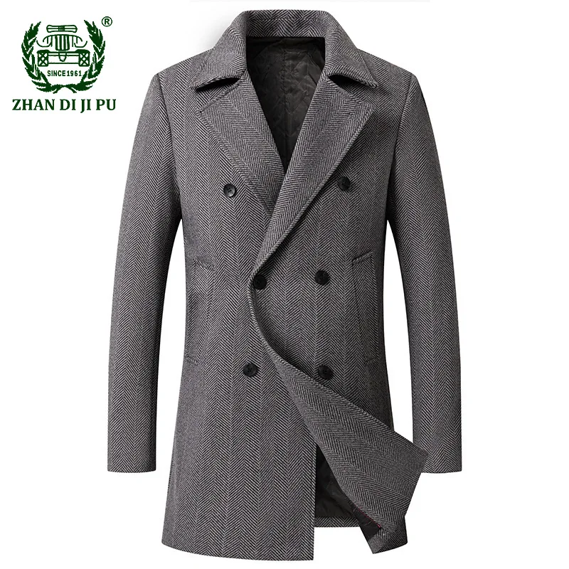 

Men's Double Breasted Coat Wool Herringbone Tweed Blend Long Trench Coat Business Autumn Jackets Overcoat Windbreakers Men Coats