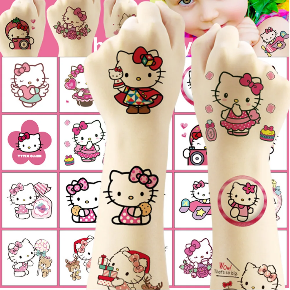 【セール中】20 個かわいい漫画ハローキティ一時的なタトゥーステッカーかわいいアニメ子供防水タトゥーステッカーパックキッズギフトおもちゃ