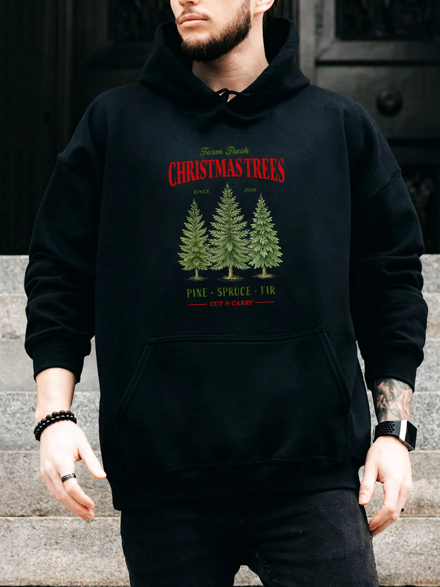 

Мужская толстовка с капюшоном на шнурке Farm Fresh Christmas Trees — повседневный удобный черный пуловер, осенне-зимняя толстовка с капюшоном