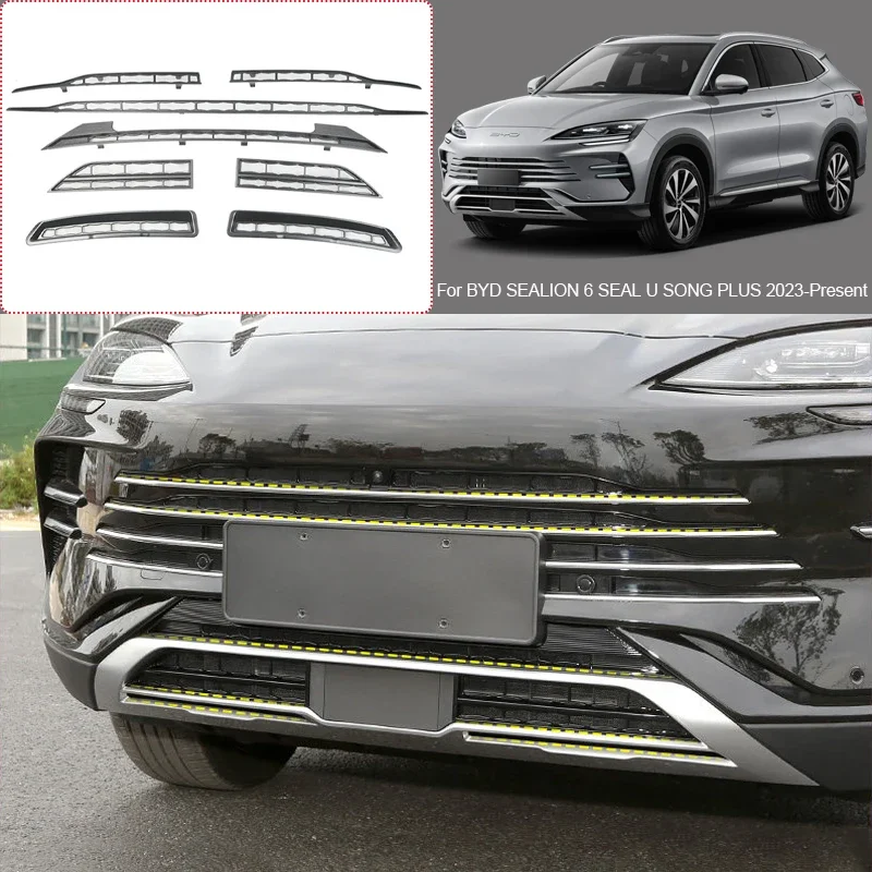 Car Modify Front Bumper Center Intake Grille Cover For BYD SEALION 6 SEAL U SONG PLUS 2023-2026 Front Buckle Insect Proof Net