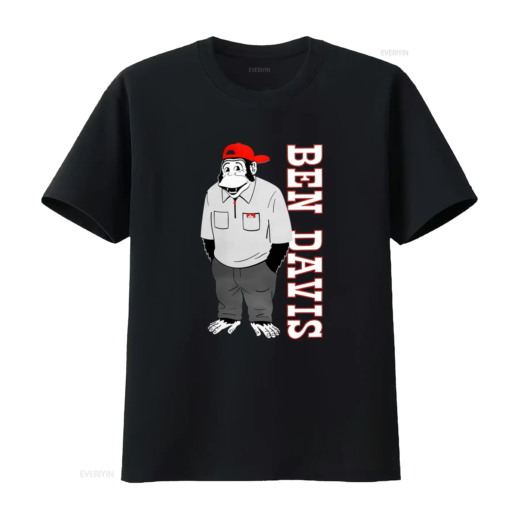 Camiseta Masculina Ben Davis com Logo Funky Monkey em Preto, Estilo Vintage, Roupas de Designer, Gráfico Fashion, Confortável, Unissex, Ligeiramente Desgastada