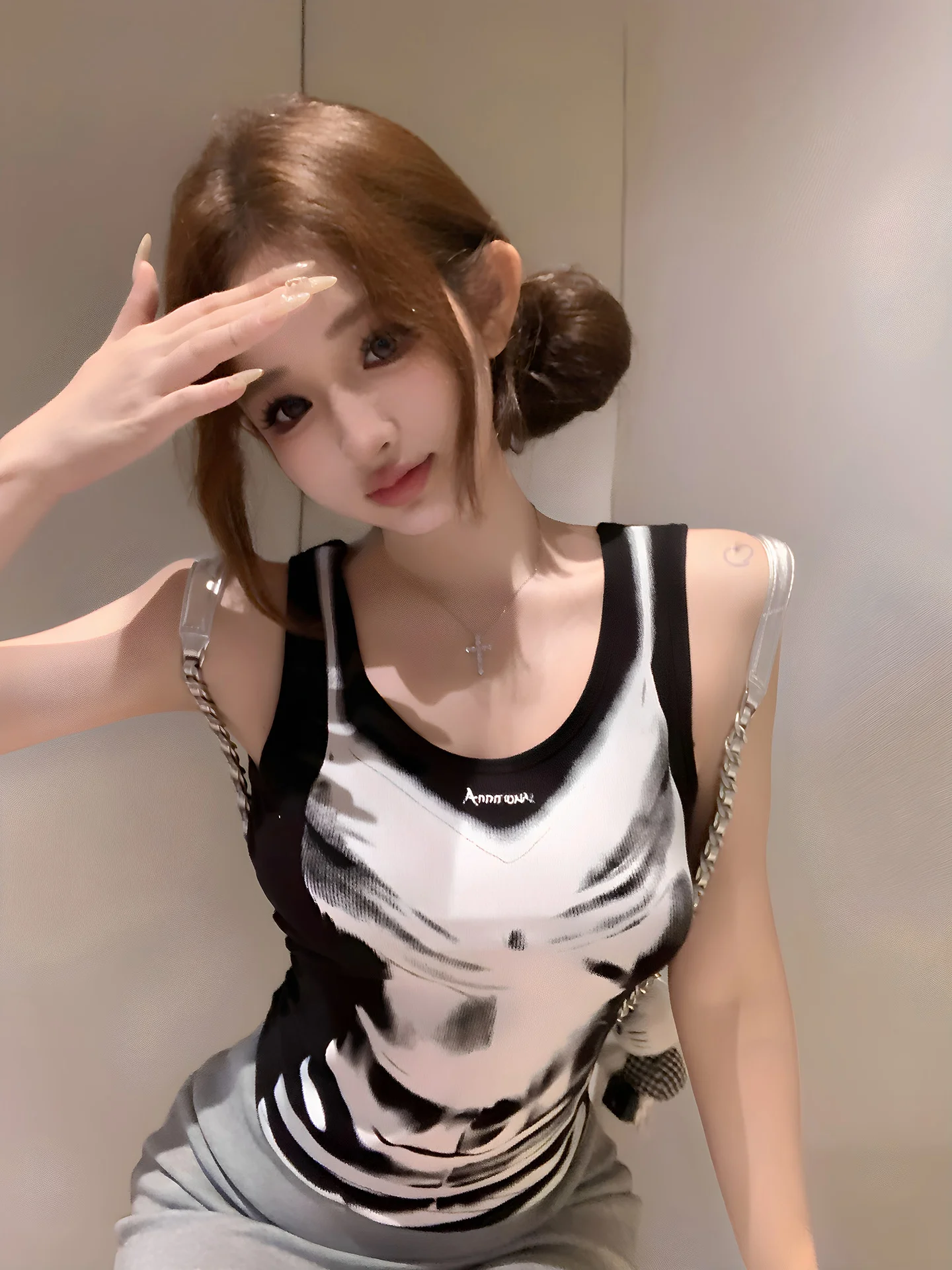 American Style Short Jazz Dance Vest Women's Streetwear Cotton High Elasticity Printed Top Outdoor Citywalk Casual Wear