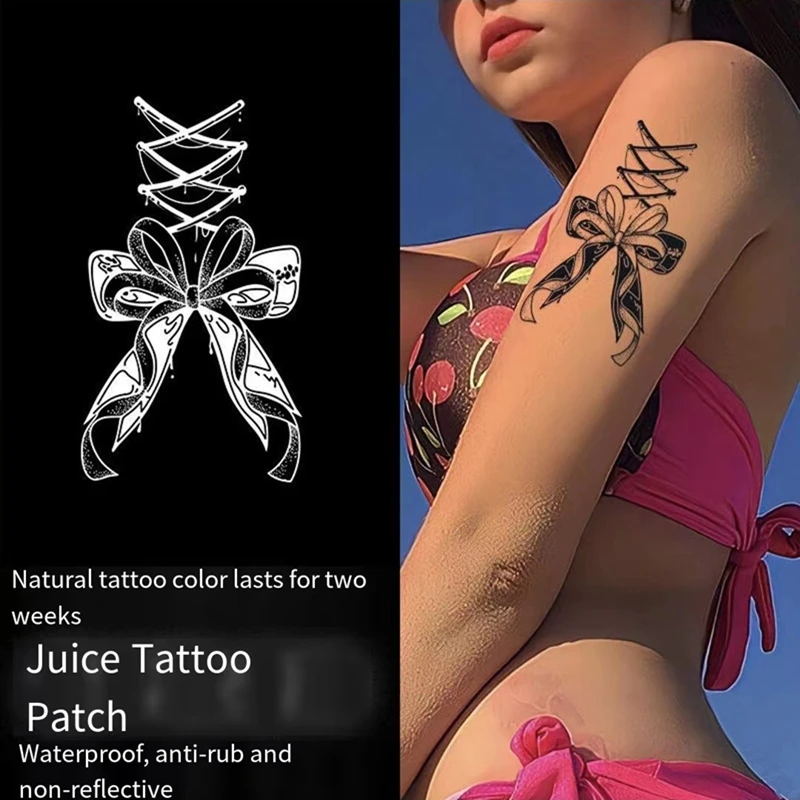 

Hot Girl Bow Lace Tattoo Stickers Herbal Juice Waterproof Arm Semi-permanent Temporary Tattoo Chest 7 Days Lasting Fake Tattoos