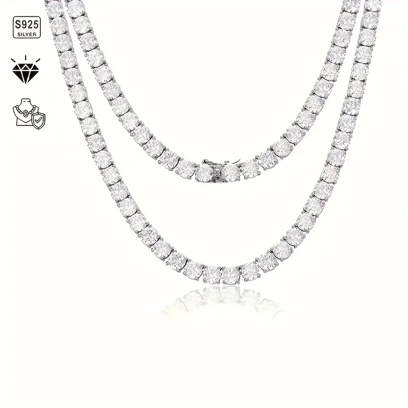 

1 piece of S925 sterling silver with 0.1carat moissanite hip-hop Cuban necklace, street necklace for men and women, moissanite