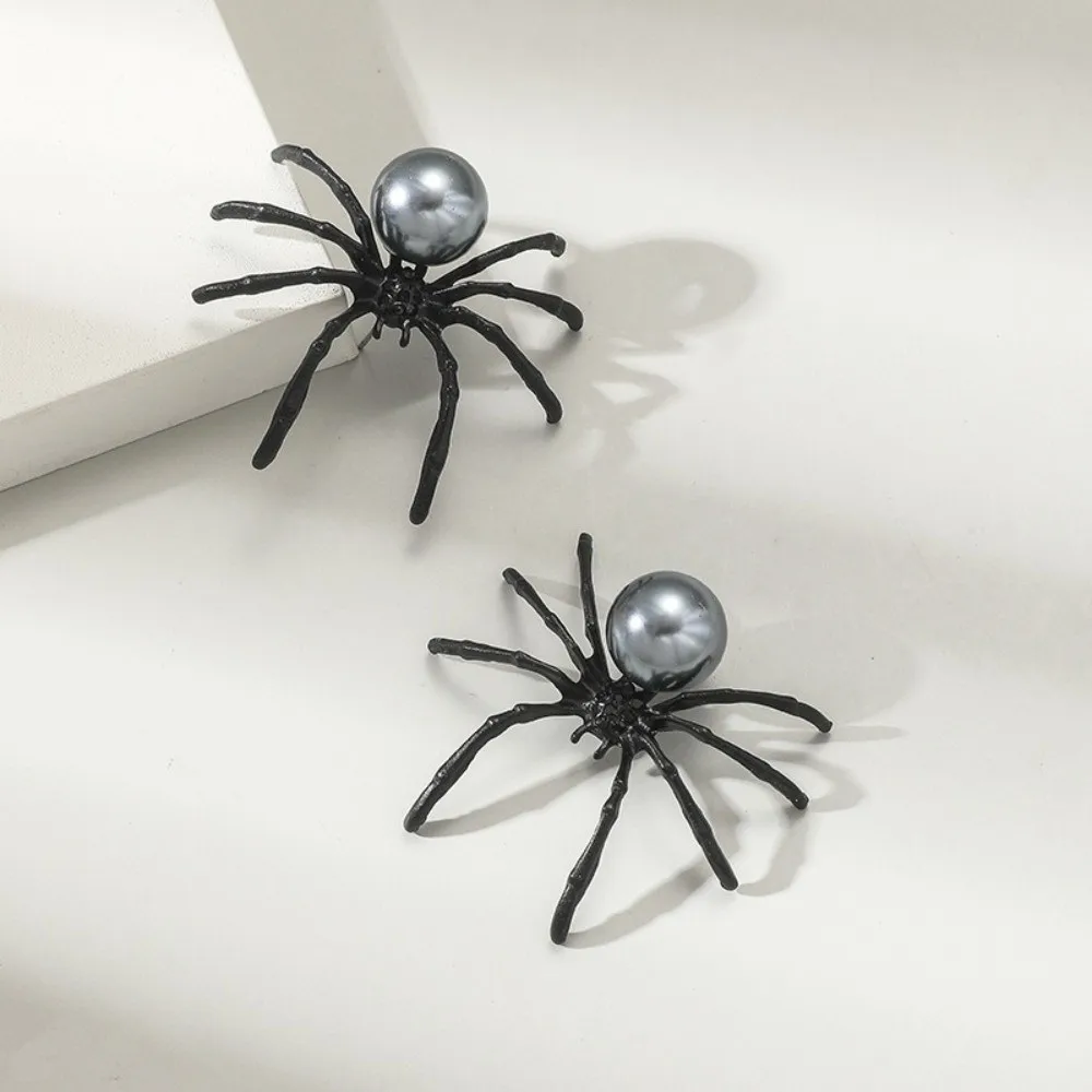 Alloy Halloween Earrings Dark Style Gothic Style Spider Stud Earrings Black Minimalist Style Pearl Earrings Dark Theme Events