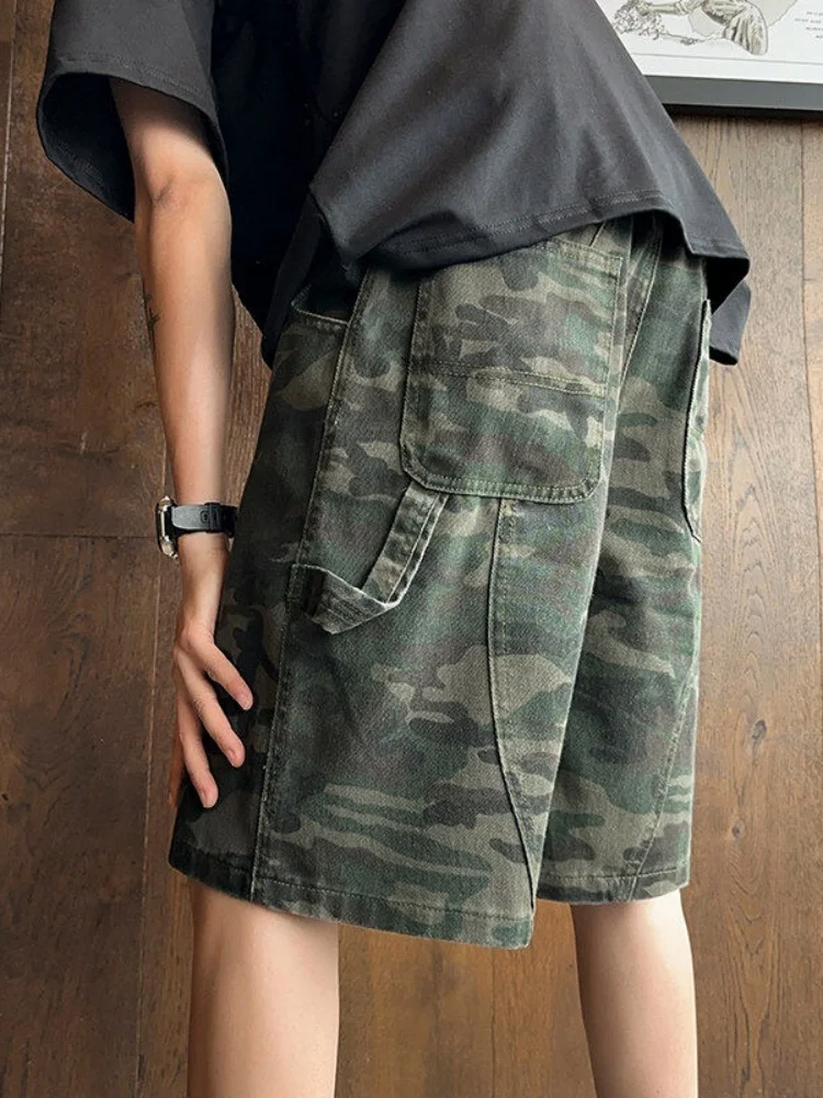 Casual Camouflage Denim Shorts Men's Summer Trendy Loose Workwear Five-Point American High Street Vibe Pants Loose Mid-Length