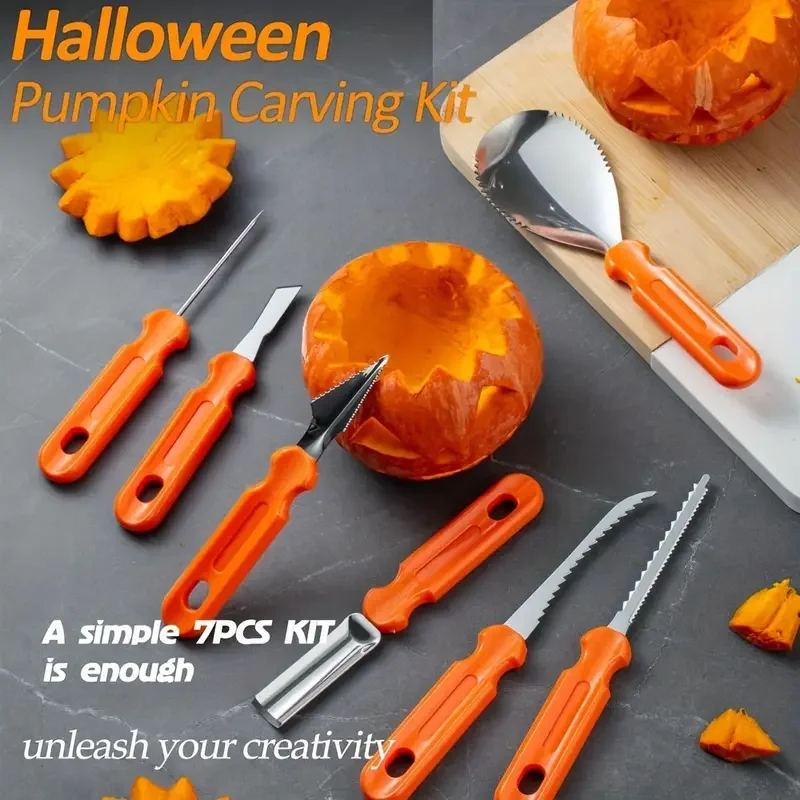 7pcs Pumpkin Carving Kit Tools Halloween Pumpkin Carving Tool Set Stencils Pumpkin Cutting Engraving Tools Kitchen Gadgets