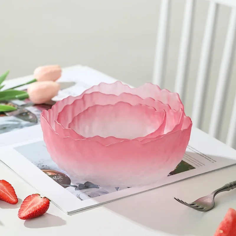 Transparent Glass Bowl Set Tableware Gradient Color Fruit Salad Dessert Bowl Home Living Room Cute Breakfast Bowl Vegetable Tray