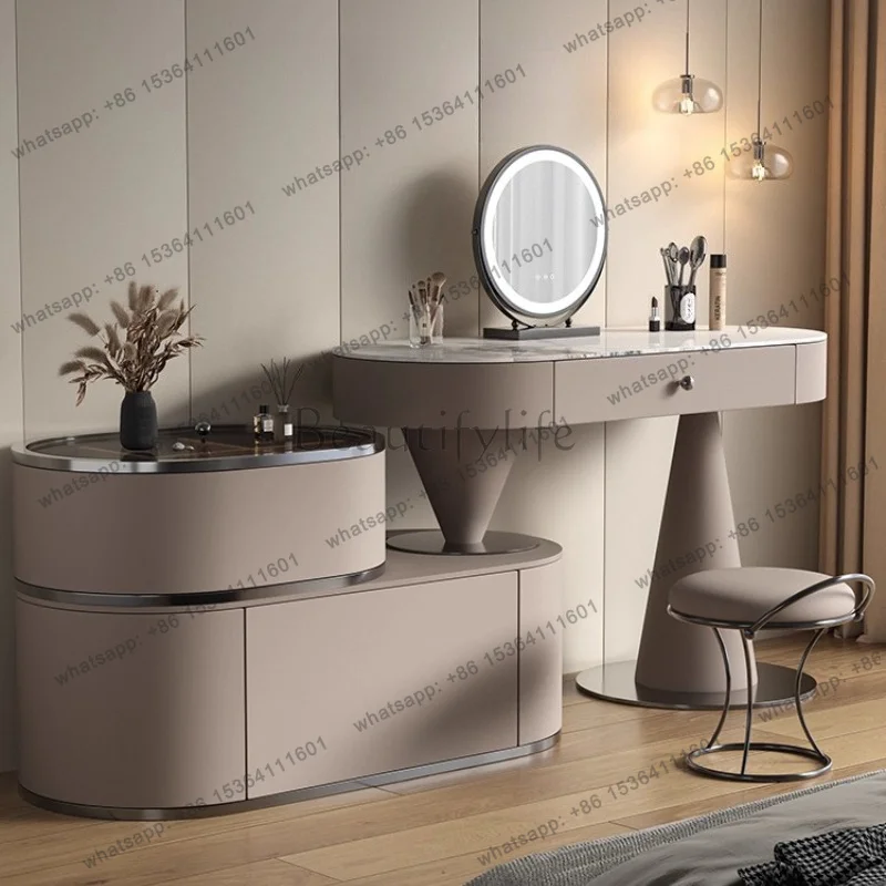 Luxury slate countertop leather Makeup vanity Toiletries illuminated makeup dressing table dressers desk with mirror Dresser