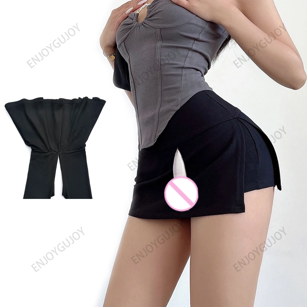 Invisible Open Crotch Outdoor Sex Women's Short Skirt Wide Waist Head Side Slit Pantskirt Women's Erotic Clothing Evening Show