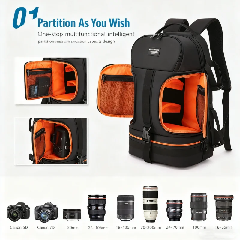 Large Capacity Outdoor DSLR Camera Backpack Waterproof OxfordCloth Multifunctional Camera Bag Suit For Canon Nikon Sony Fuji Duo