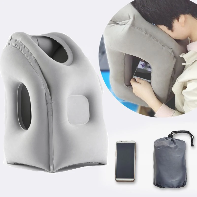 Inflatable Air Cushion Travel Pillow Portable Chin Support Neck Pillow For Airplane Car Bus Train Office Nap Rest Support Pillow