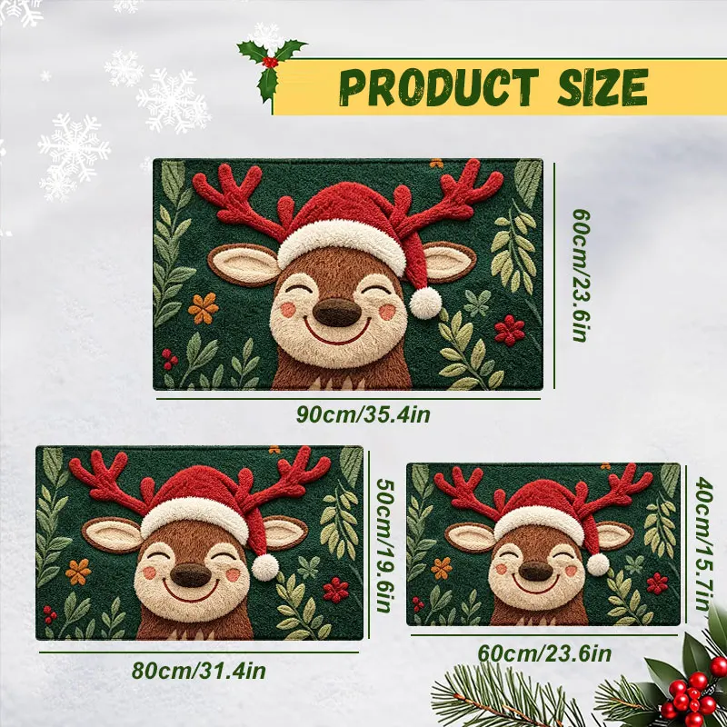 Christmas Door Mat Lovely Red Hat Reindeer Outdoor And Indoor Carpet New Year 2026 Merry Christmas Home Decor Non-Slip Foot Mat