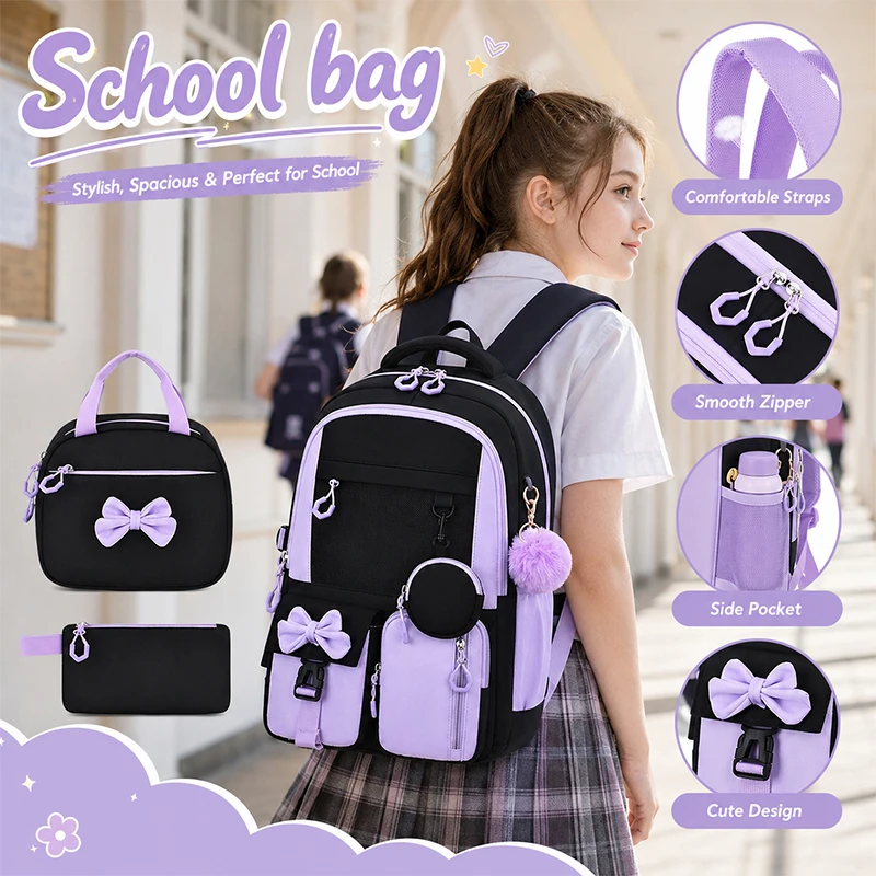 Kawaii  School Backpack Set Large Capacity Waterproof Primary School Kids Book Bag Children Travel Rucksack