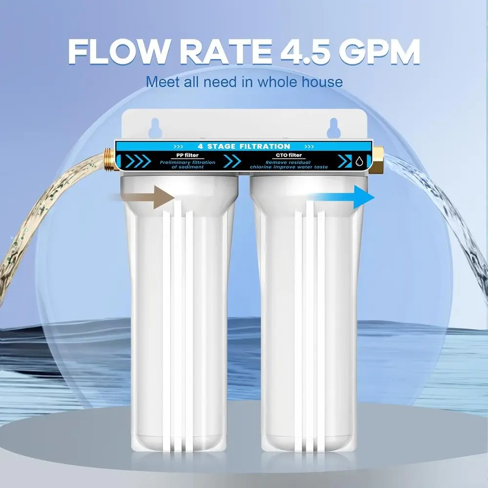 نظام تصفية المياه المزدوج RV، نظام تنقية المياه RV ذو 4 طبقات ومرحلتين، يزيل الرواسب والكلور والمعادن الثقيلة والروائح والماء F #4