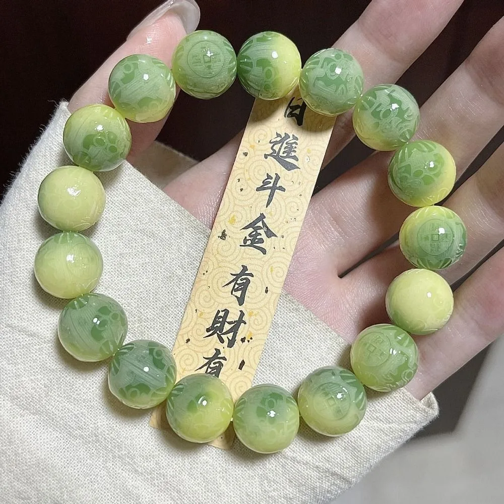 

Hand Jewelry Gradient Bracelet Green Color Wrist Adornment Bracelet for Women Vintage Chinese Style Beads Bangles Gift
